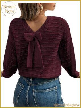 Womens Bow Sweater Pullover Knit Top Long Sleeve Fall Outfit